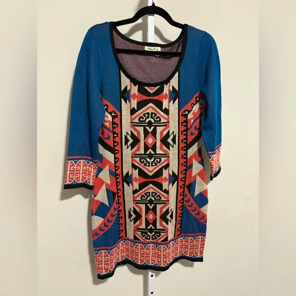 Flying Tomato Blue and Red Geometric Dress - Picture 2 of 4